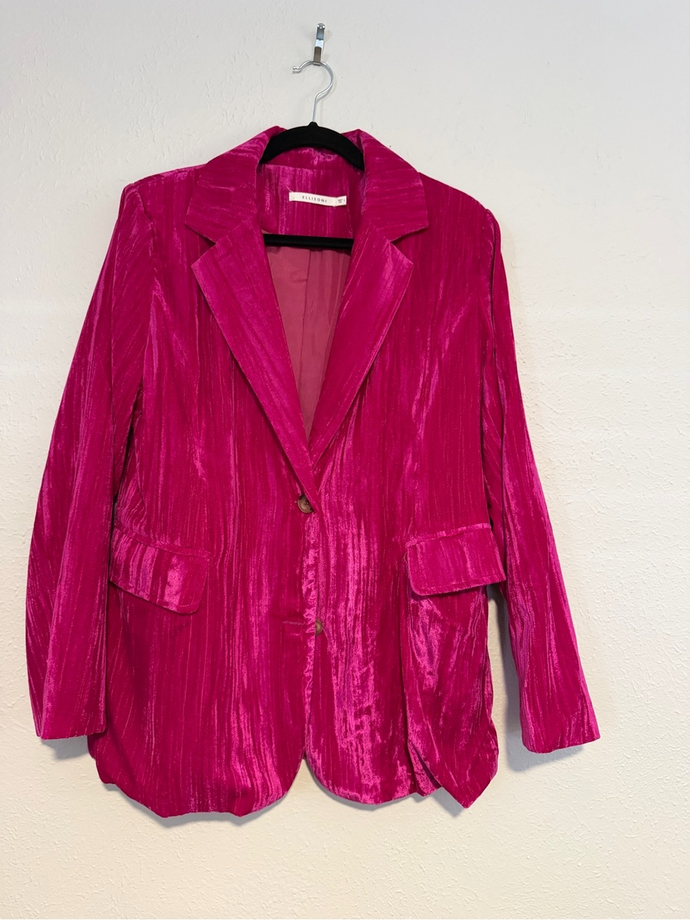 Ellison Fuchsia Crushed Velvet Blazer